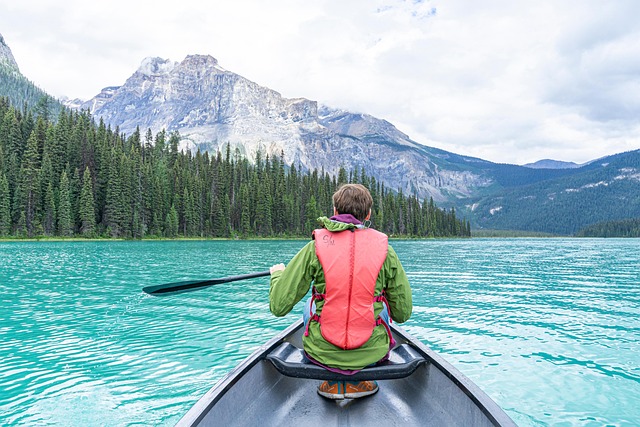 traveller overlooking lake and mountains in Canada
